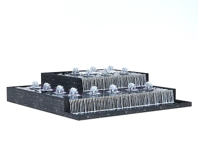 Decorative Multi Tiered Stepped Fountain With Flowing Water Streams And Stone Base 3d model
