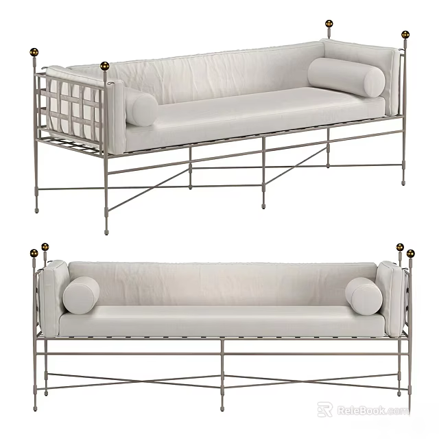 Modern White Leather Sectional Sofa With Metal Frame And Soft Cushions 3d model