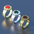 Elegant Jewelry Rings With Hexagon Red Green Deep Red Gemstones Set In Gold Silver Bands