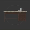 Wooden Table With White Scalloped Edge Tablecloth Decorative Items And Lower Shelf Cabinet