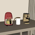 Red And Gold Coffee Makers With Silver Milk Frother On Countertop Home Appliances