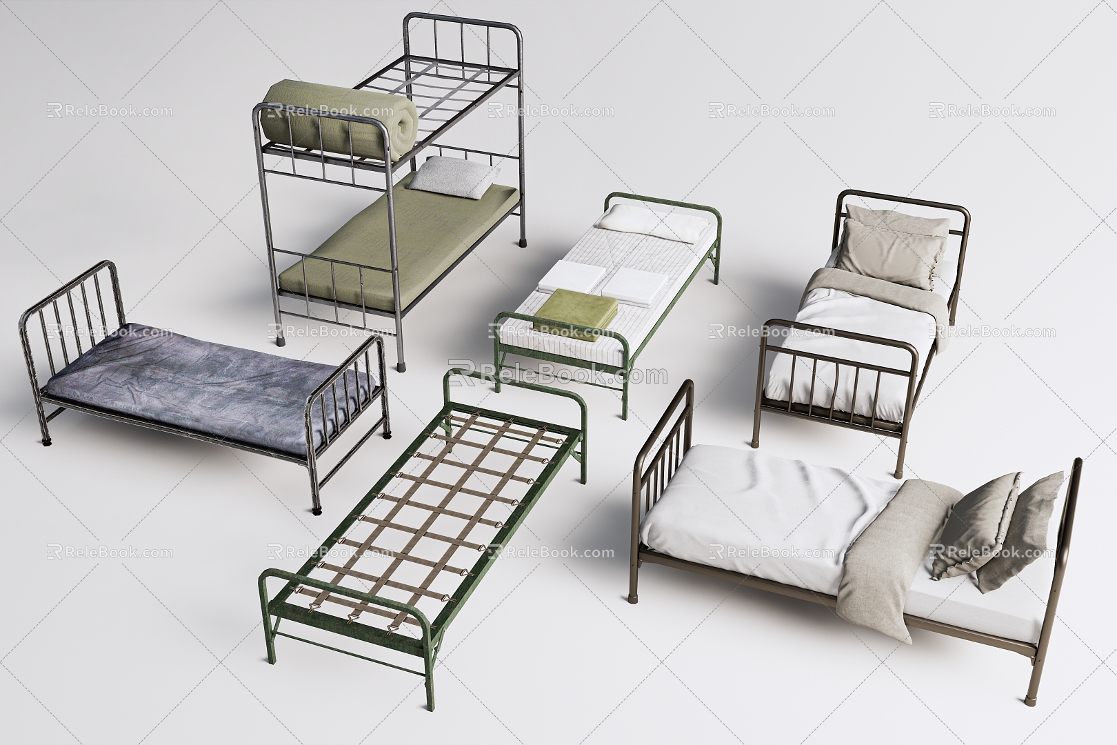 Modern bed iron frame bed 3d model