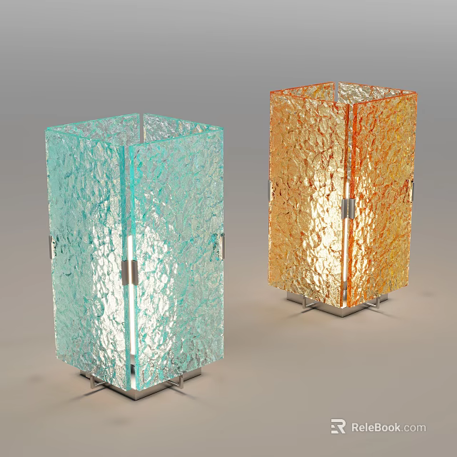 Modern Textured Glass Table Lamps in Blue and Amber with Soft Glow 3d model 