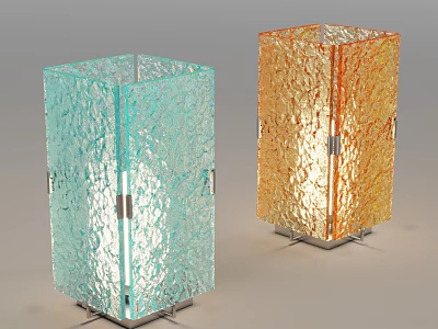Modern Textured Glass Table Lamps in Blue and Amber with Soft Glow 3d model