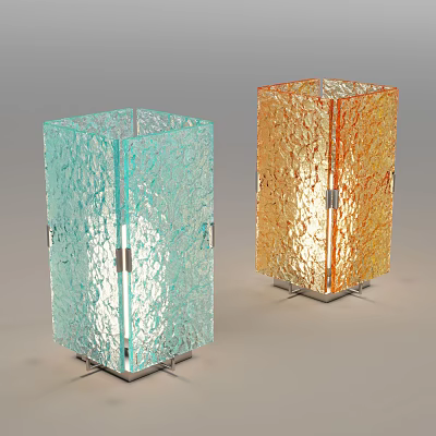 Modern Textured Glass Table Lamps in Blue and Amber with Soft Glow 3d model