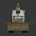 Old Rusty Green Tracked Excavator Featuring Metal Bucket And Vintage Cab