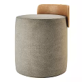 Modern Round Ottoman Upholstered In Light Gray Fabric With Cylindrical Design And Soft Top