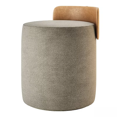 Modern Round Ottoman Upholstered In Light Gray Fabric With Cylindrical Design And Soft Top 3d model