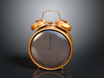 Vintage Golden Brass Alarm Clock With Double Bell And Round Dial 3d model