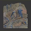 Modern 3D Terrain Model With Colorful Pink Blue Brown Mountainous Topography