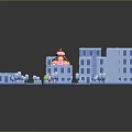 Cartoon City Scene Featuring Pink Cake Building Blue Buildings Streets And Trees