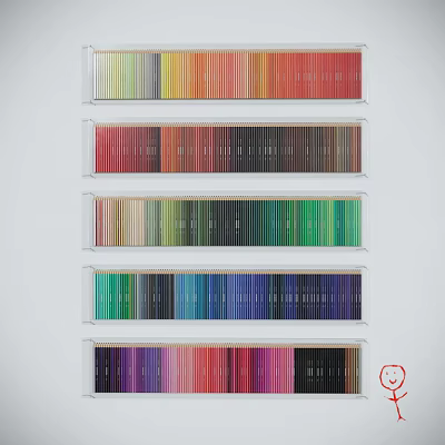 Colorful Colored Pencil Decorative Ornament Set Arranged in Multi Layered Display with Vibrant Hues 3d model