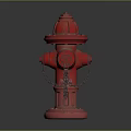 Red Fire Hydrant With Metal Chains And Shiny Base On Dark Background