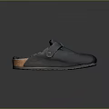 Dark Blue Suede House Slippers With Velcro Strap And Fleece Lining