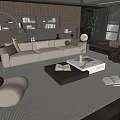 Modern Living Room Beige Sofa Coffee Table Set With Area Rug Floor Lamp And Plant