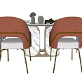 Modern Dining Table Set With Marble Top And Six Red Upholstered Chairs 3d model