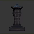 Decorative Tower Structure With Blue Glowing Light Geometric Texture Square Base And Pagoda Top 3d model