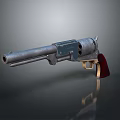 Vintage Metallic Revolver Weapon with Blue Barrel and Red Wooden Grip