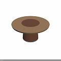 Round Light Wood Dining Table With Brown Circular Center Conical Base And Silver Metal Edge