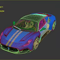 Blue Sports Car With White Stripes Black Roof And Modern Sporty Design