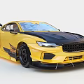 Yellow Racing Car with Black Roof Rear Spoiler and Aerodynamic Drift Design