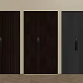 Three Dark Security Doors With Electronic Locks And Wooden Floor Background 3d model