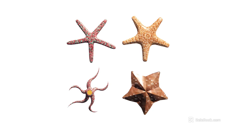 Various Colored Ceramic Starfish Decorative Items With Unique Shapes For Home Decor 3d model 