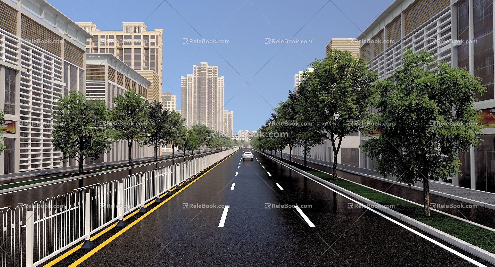 Perspective of subgrade of two-way six-lane middle-interval guardrail 3d model