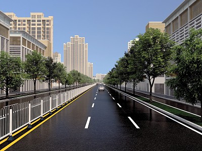 Perspective of subgrade of two-way six-lane middle-interval guardrail 3d model