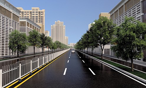 Perspective of subgrade of two-way six-lane middle-interval guardrail 3d model