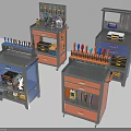 Industrial Tool Cabinets With Multiple Drawers Tool Racks And Colored Storage Bins 3d model