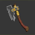 Detailed Decorative Axe With Silver Metal Head Yellow Middle And Red Wrapped Handle