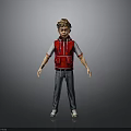 3D Character Model Boy in Red Vest White T-Shirt Blue Jeans White Sneakers Gray Background