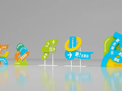 Modern Colorful Directional Guide Signs With Arrows And Various Shapes 3d model