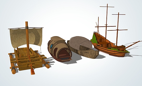 Chinese Boat Fishing Boat Raft 3d model