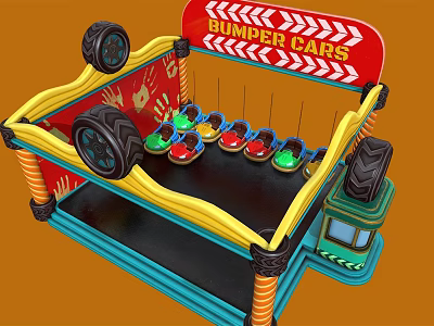 Electric Toy Bumper Cars With Colorful Small Ride And Tire Decorations 3d model