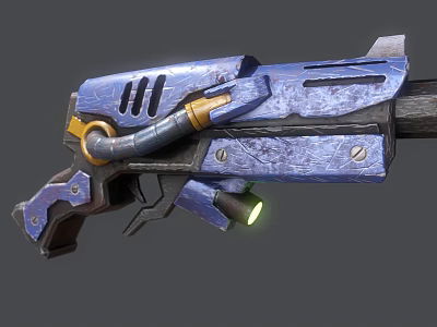 Futuristic Blue Weapon With Metallic Texture Glowing Green Light And Barrel Design 3d model