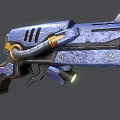 Futuristic Blue Weapon With Metallic Texture Glowing Green Light And Barrel Design