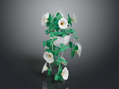 Trailing Hanging Plant With White Blooms And Lush Green Leaves In Decorative Pot 3d model