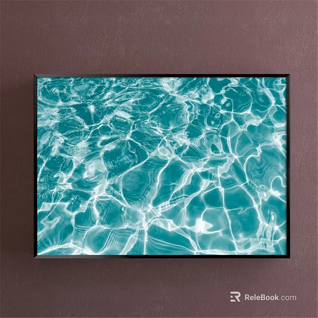 Framed Turquoise Water Ripples Landscape Painting With Clear Wave Textures On Wall 3d model 