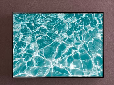 Framed Turquoise Water Ripples Landscape Painting With Clear Wave Textures On Wall 3d model