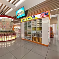 Modern Supermarket Grocery Store Interior With Product Shelves Snacks Drinks And Checkout Counter