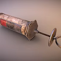 Old Rusty Metal Syringe With Red Stripe And Surface Graduations Details