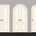 White Double Doors With Golden Handles Arched And Square Frames On Wooden Floor