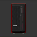 Modern PC Tower Case with Gray Body Red Accent and Front Grille Panel 3d model