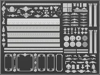 Architectural Decorative Components With Ornamental Patterns Moldings Columns And Frames Set 3d model