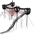 Modern Outdoor Playground Equipment With Red Climbing Net And Silver Slide
