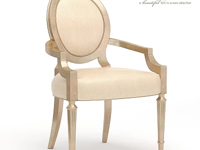Elegant Upholstered Stool With Armrests Light Beige Seat And Wooden Frame Design 3d model