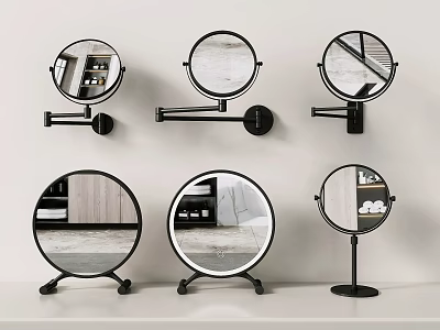 Round Black Frame Mirrors Wall Mounted and Tabletop Modern Home Decor Designs 3d model