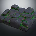 Natural Dark Stone Ground With Green Moss Growing Between Stone Cracks 3d model